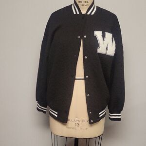 Lila Padilla Black Varsity Jacket with White W Letter Patch, Size M